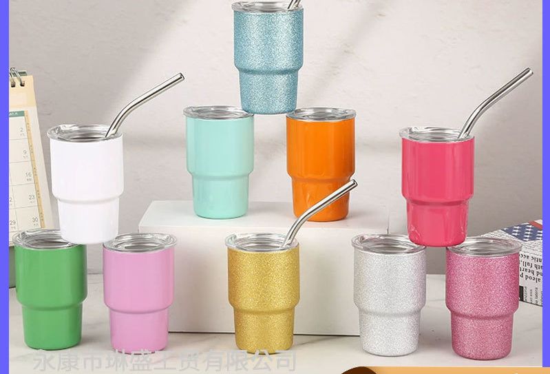 Home stainless steel straw cup, 3 oz anti-drop small wine glass.